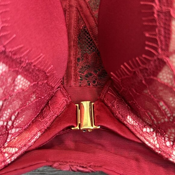 Victorias Secret 34B Very Sexy Push Up Bra Lace Floral Wine Red Gold Front Clasp - Picture 9 of 11